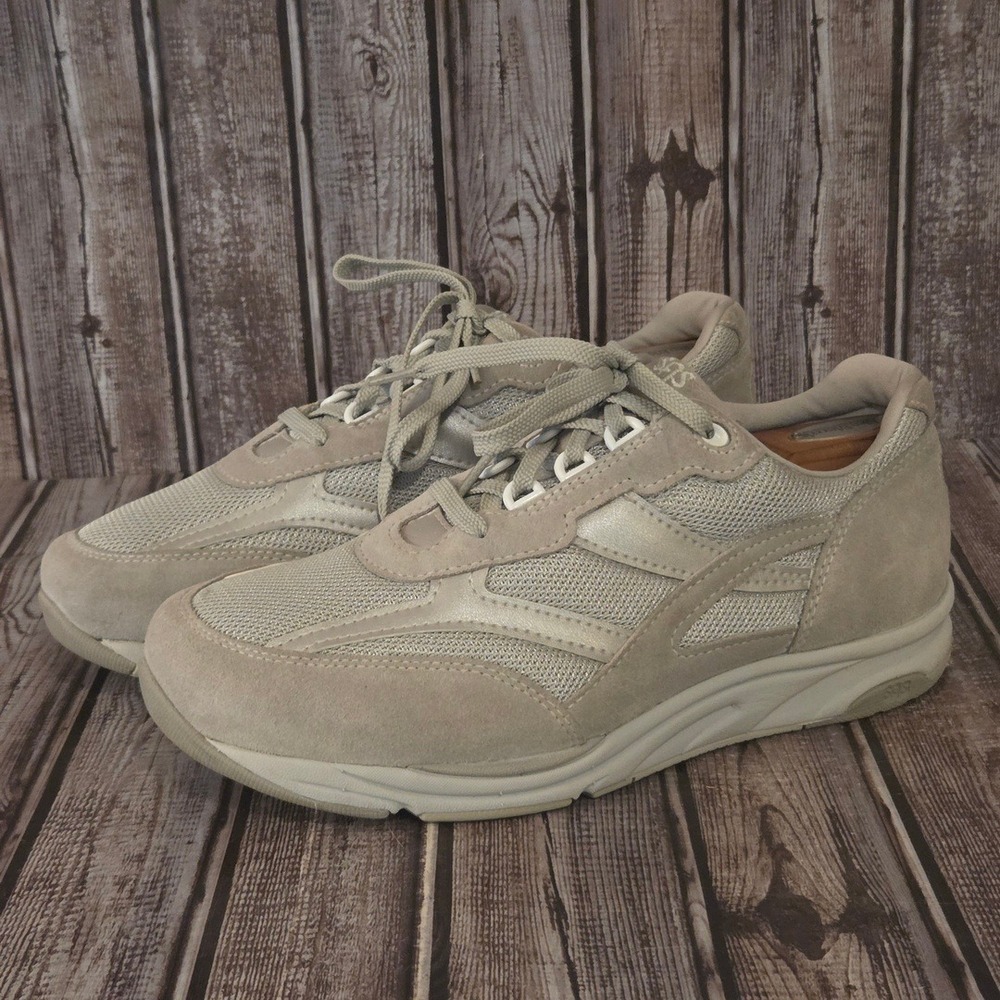 Sz 11 W3 Mens SAS Journey Bone Gray Mesh Suede Walking Shoes Sneakers VGUC! - Picture 1 of 8